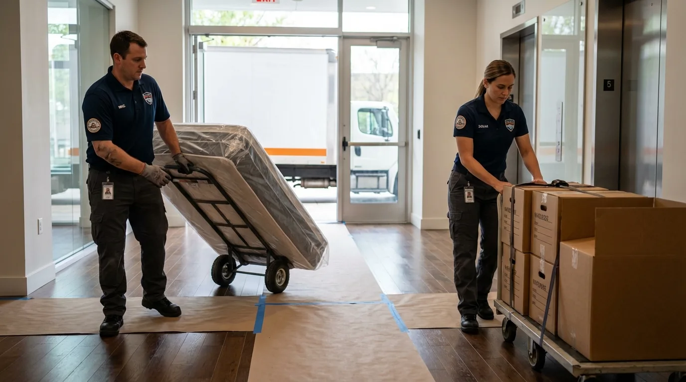 Professional apartment movers loading elevator in Winlock, WA